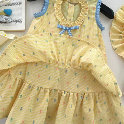 Vestido Infantil Amarelo com Babados Sunny Dots