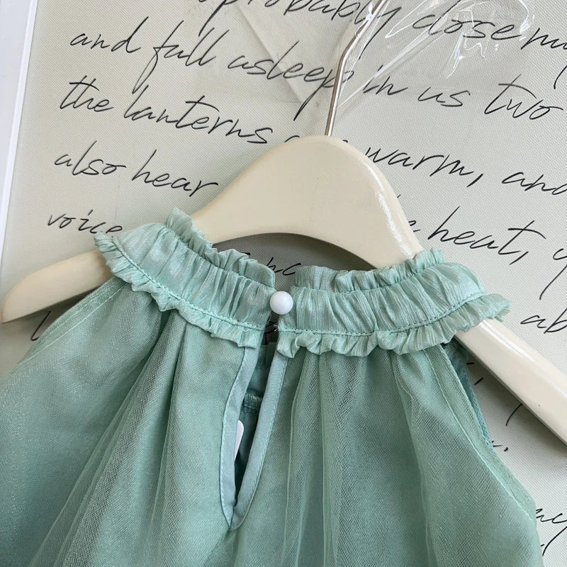 Vestido Infantil Verde Menta com Tule