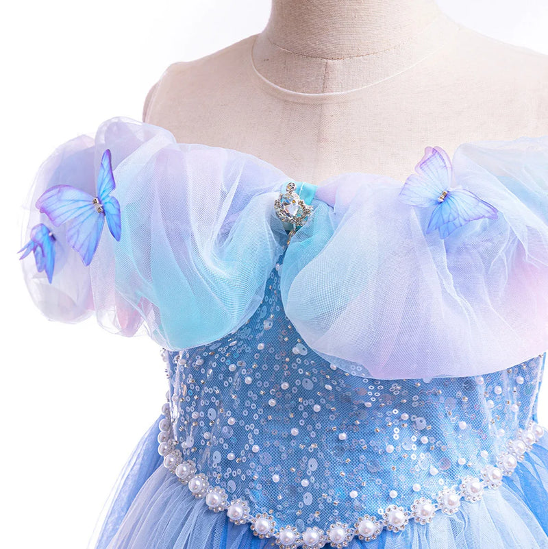 Fantasia Infantil Cinderela Borboleta Tule Azul