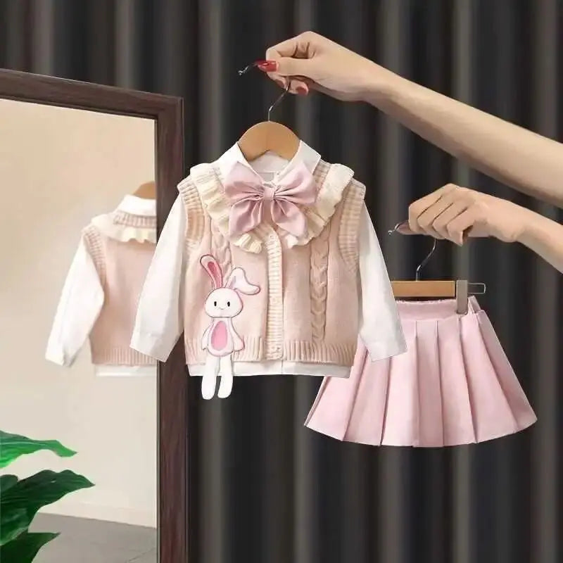 Conjunto Infantil Feminino 3 Peças Rosa com Coelhinho
