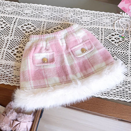 Conjunto Infantil Xadrez Rosa com Pelúcia