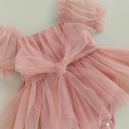 Romper Bebê Tule Rosa Encantado com Faixinha