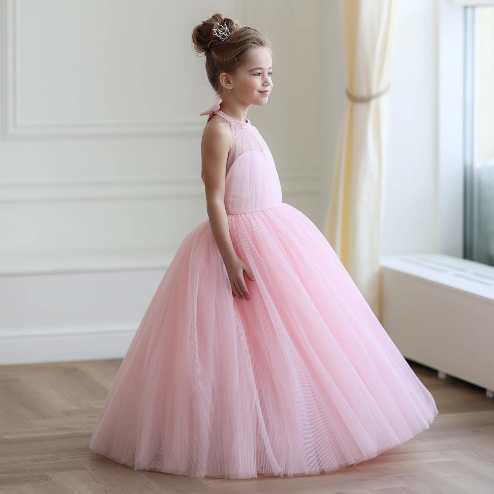Vestido Infantil Longo Princesa Rosa Tule Elegância