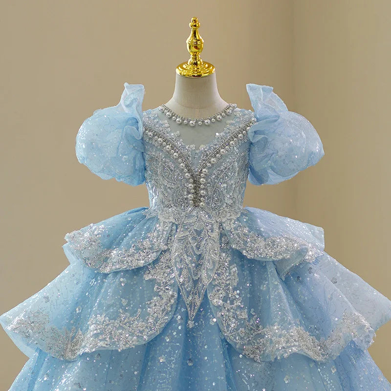 Vestido Infantil de Festa Princesa Luxo Azul Cinderela