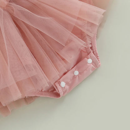 Romper Bebê Tule Rosa Encantado com Faixinha
