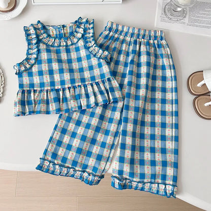 Conjunto Infantil Vichy Encanto Azul – 3 Peças