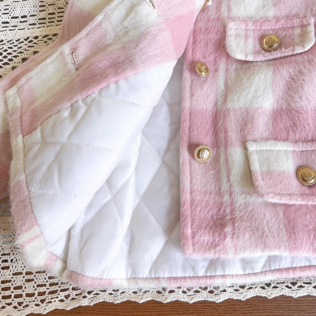 Conjunto Infantil Xadrez Rosa com Pelúcia
