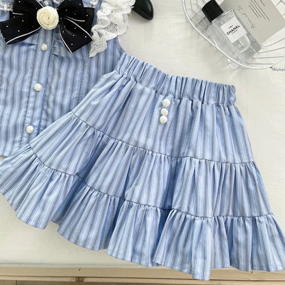 Conjunto Infantil Azul com Laço e Renda