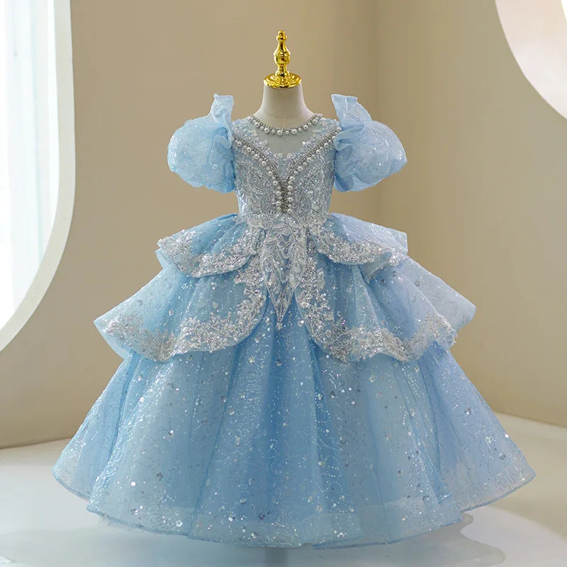 Vestido Infantil de Festa Princesa Luxo Azul Cinderela