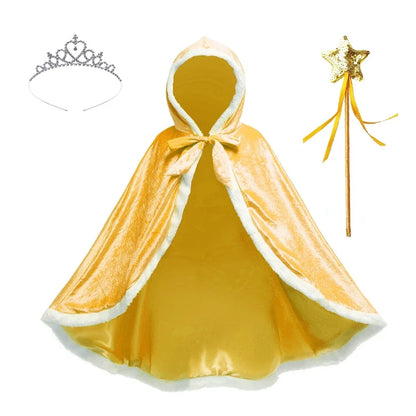 Capa de Princesa em Veludo com Coroa e Varinha