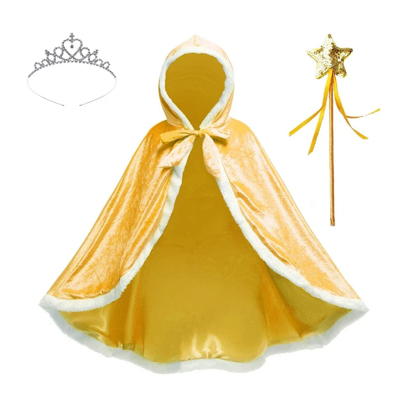 Capa de Princesa em Veludo com Coroa e Varinha