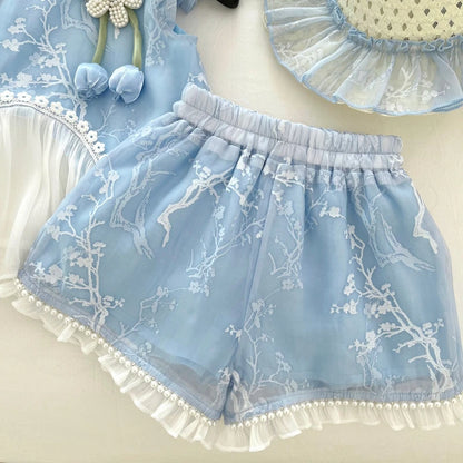 Conjunto Infantil Azul Flor de Algodão