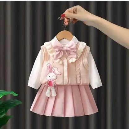 Conjunto Infantil Menina 3 Peças Rosa com Coelhinho