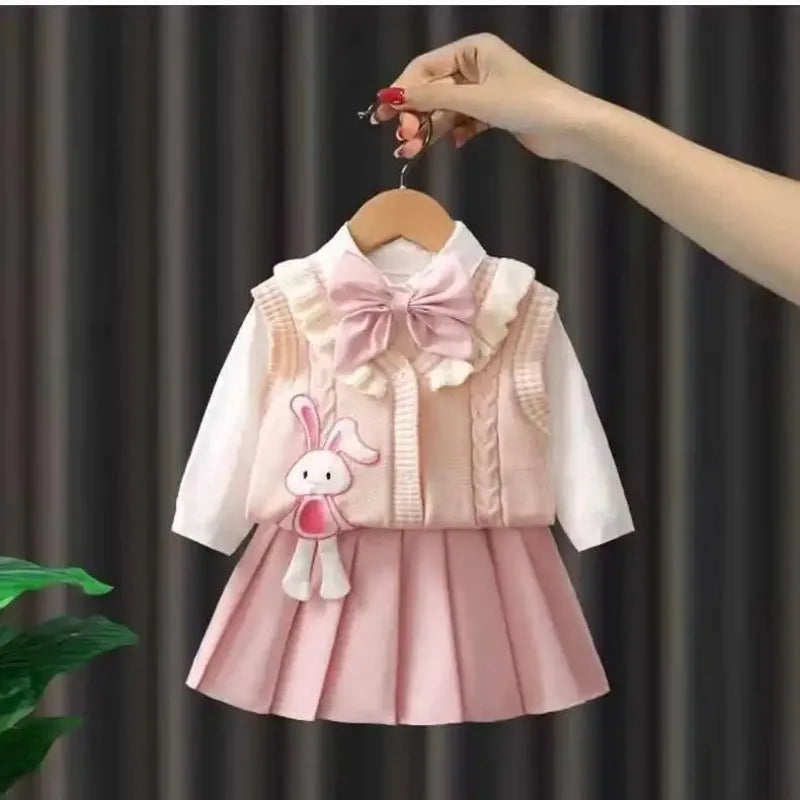 Conjunto Infantil Feminino 3 Peças Rosa com Coelhinho