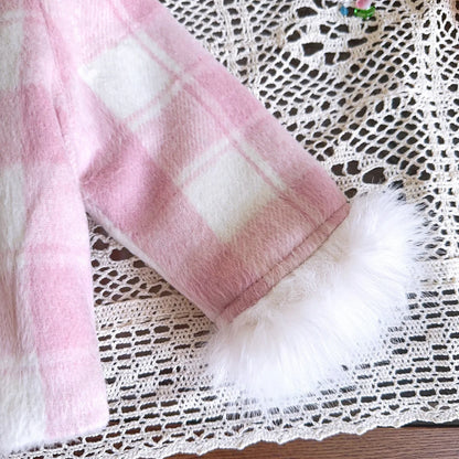 Conjunto Infantil Xadrez Rosa com Pelúcia