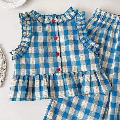 Conjunto Infantil Vichy Encanto Azul – 3 Peças