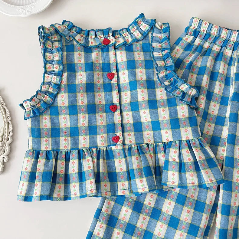 Conjunto Infantil Vichy Encanto Azul – 3 Peças