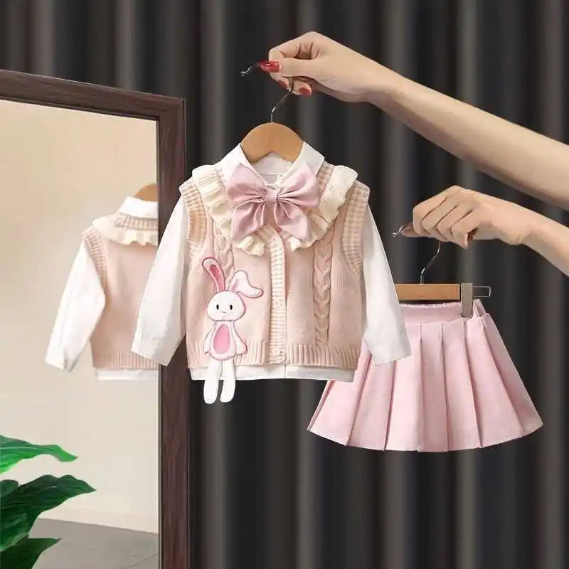 Conjunto Infantil Feminino 3 Peças Rosa com Coelhinho