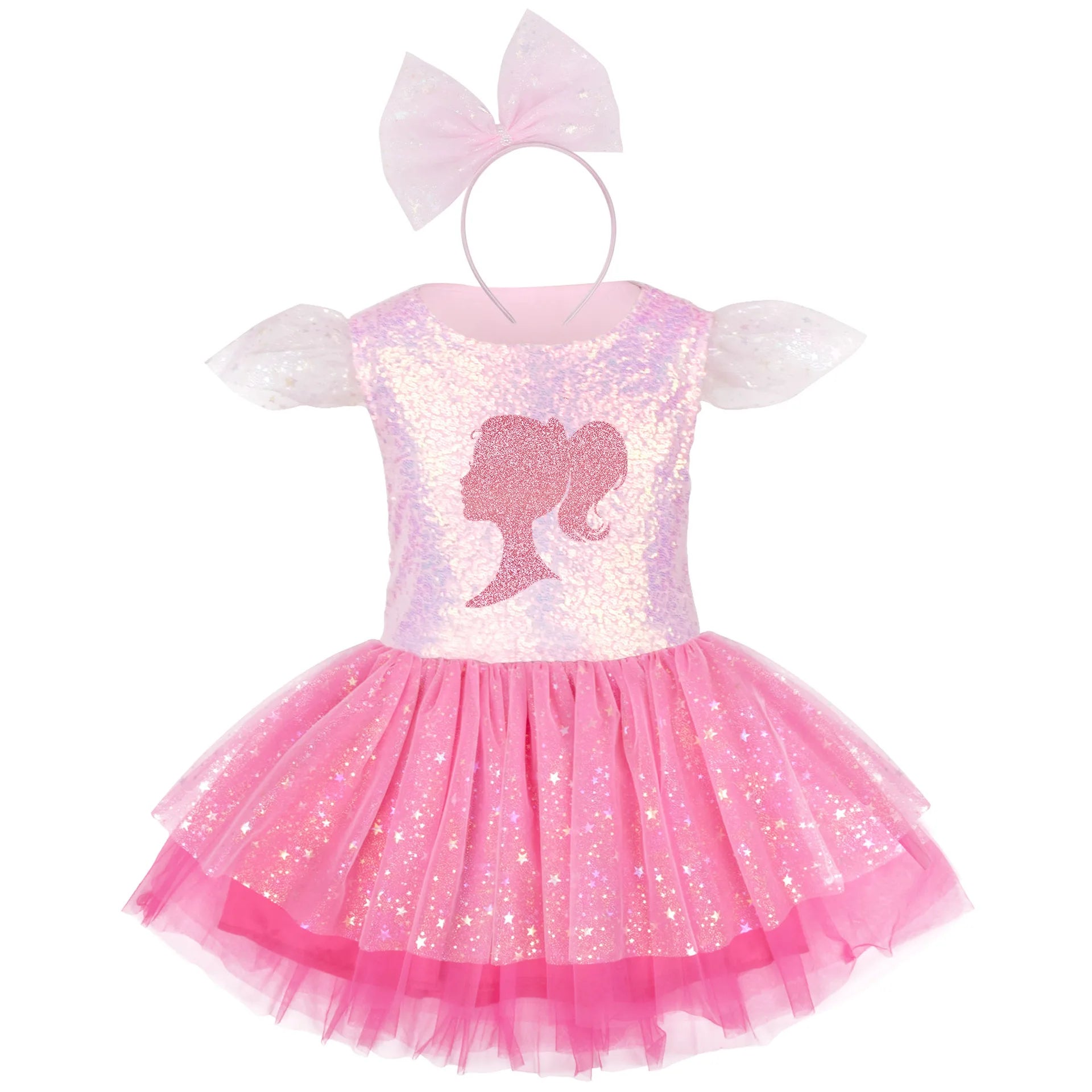 Vestido Infantil Barbie Glamour Rosa com Tiara
