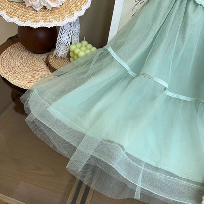 Vestido Infantil Verde Menta com Tule
