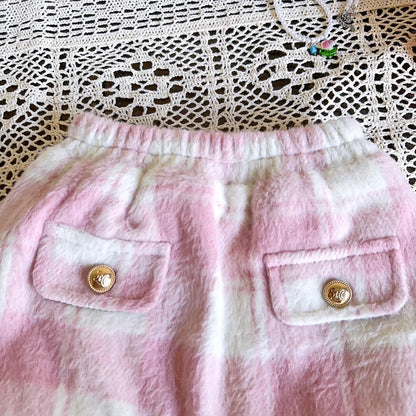 Conjunto Infantil Xadrez Rosa com Pelúcia