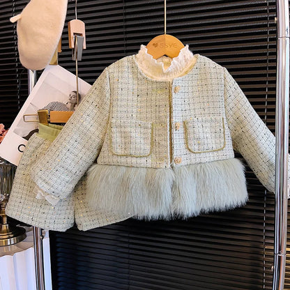 Conjunto Infantil Tweed Verde com Pelúcia