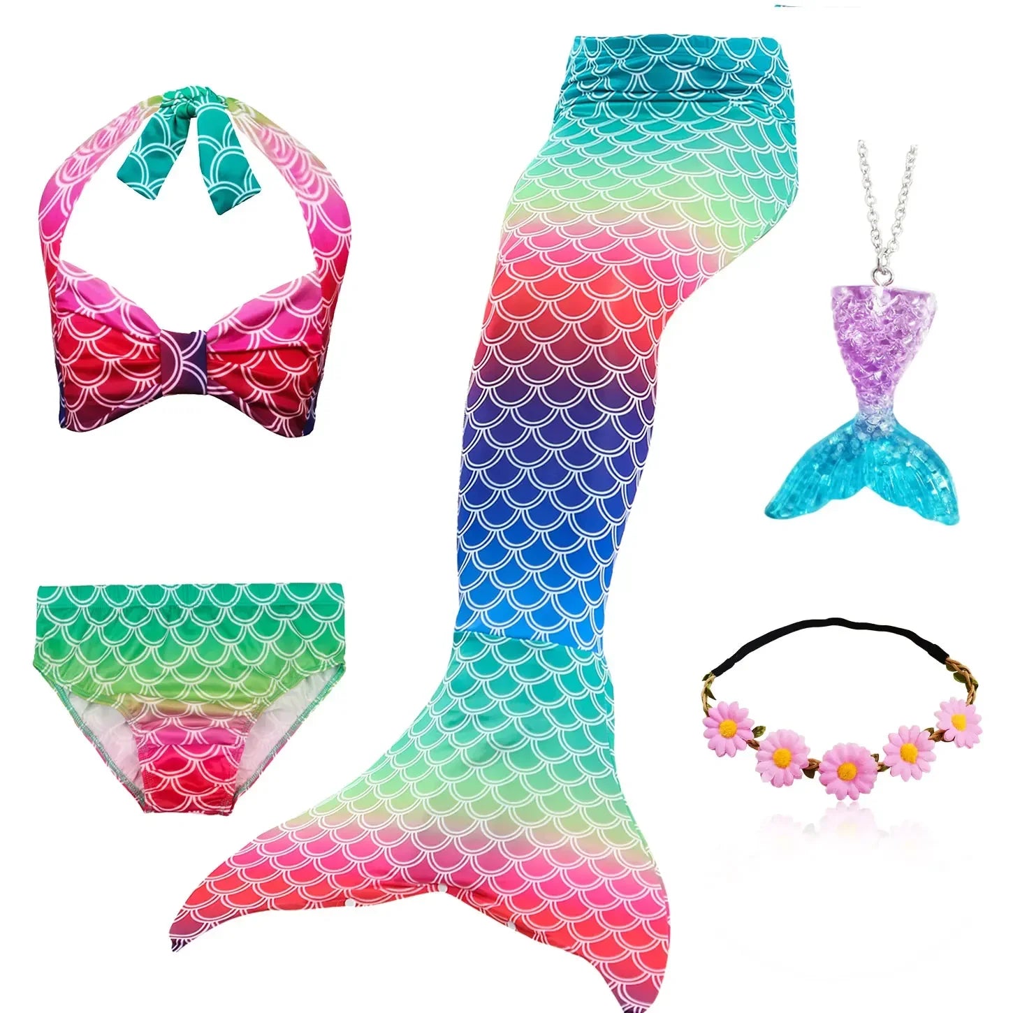 Biquíni Sereia Magia das Cores com Cauda e Acessórios