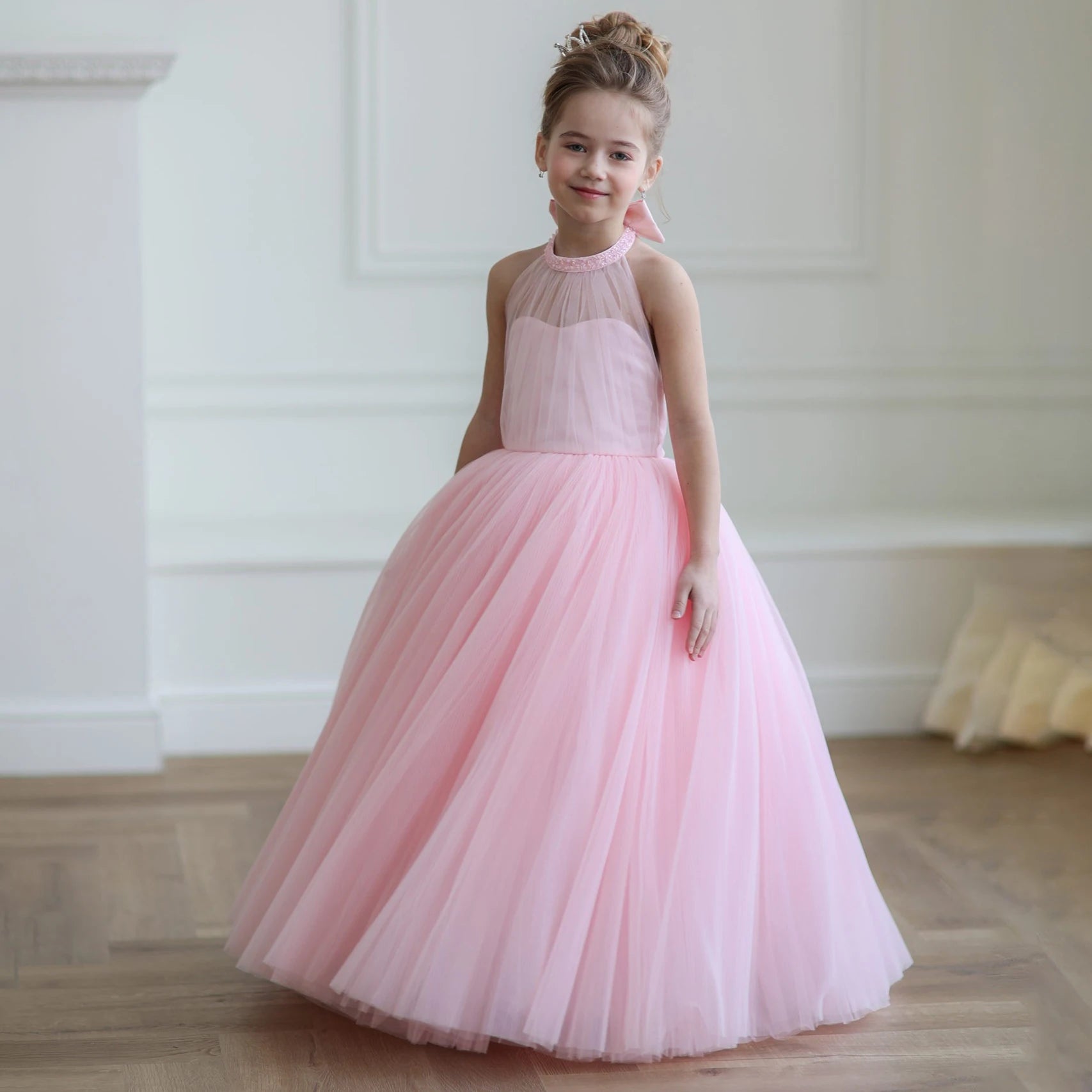 Vestido Infantil Longo Princesa Rosa Tule Elegância