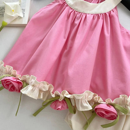Conjunto Infantil Rosa com Flores Aplicadas