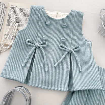 Conjunto Infantil Azul Serenity com Lacinhos