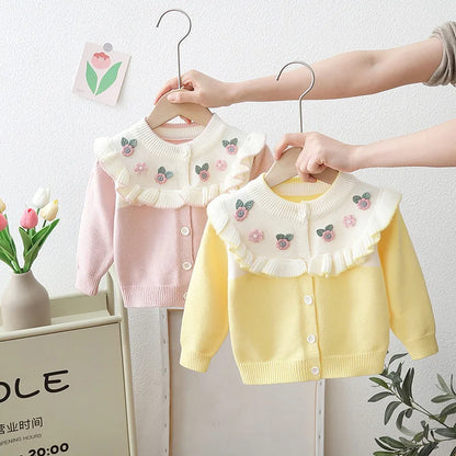 Cardigã Infantil Floral com Babado