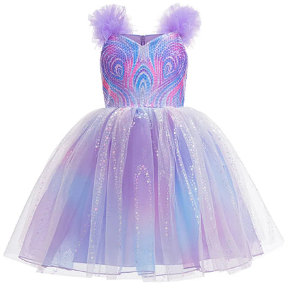 Vestido de Princesa Fada Lilás Brilhante Encanto do Crepúsculo
