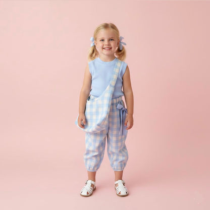 Conjunto Infantil Azul com Laços e Bolsa