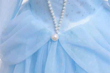 Vestido de Princesa Azul Estrelado de Manga Longa