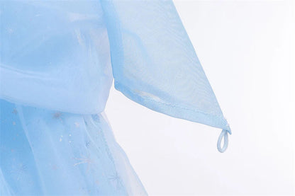 Vestido de Princesa Azul Estrelado de Manga Longa