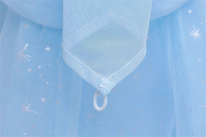 Vestido de Princesa Azul Estrelado de Manga Longa