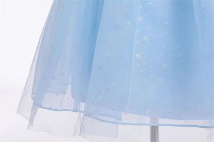 Vestido de Princesa Azul Estrelado de Manga Longa