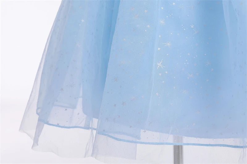 Vestido de Princesa Azul Estrelado de Manga Longa