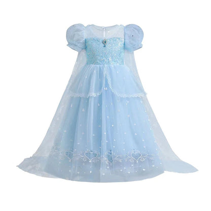 Vestido de Princesa Azul Cristal com Capa