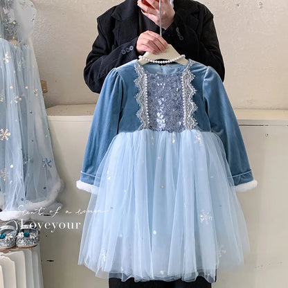 Vestido de Princesa do Gelo Infantil com Capa e Capuz