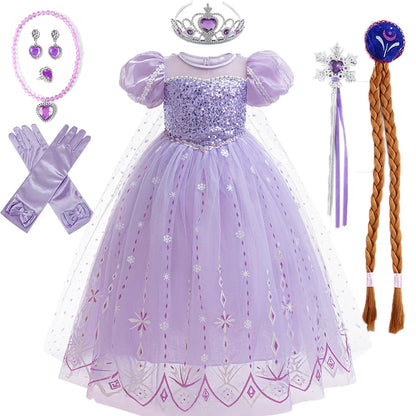 Vestido de Princesa do Gelo Roxo com Paetês