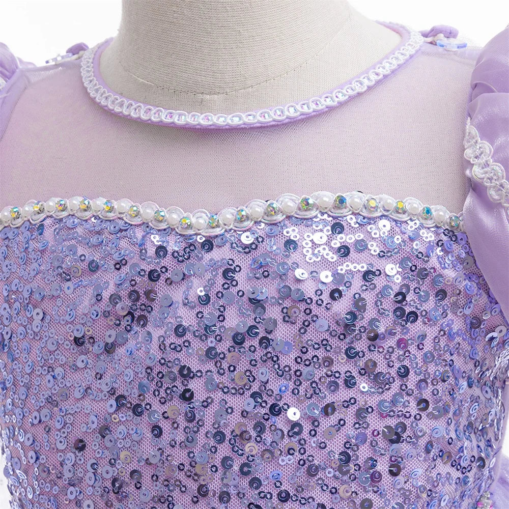Vestido de Princesa do Gelo Roxo com Paetês
