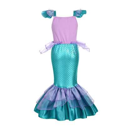 Fantasia de Sereia Princesa Infantil Lilás e Verde-Água
