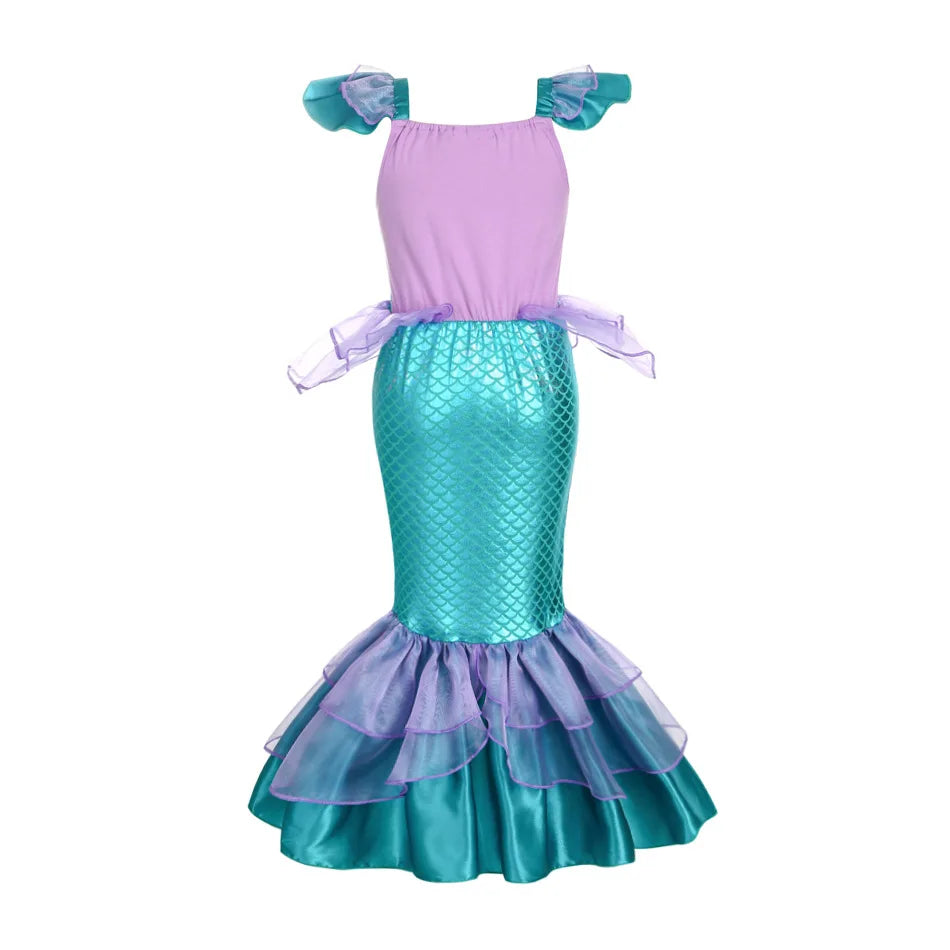 Fantasia de Sereia Princesa Infantil Lilás e Verde-Água