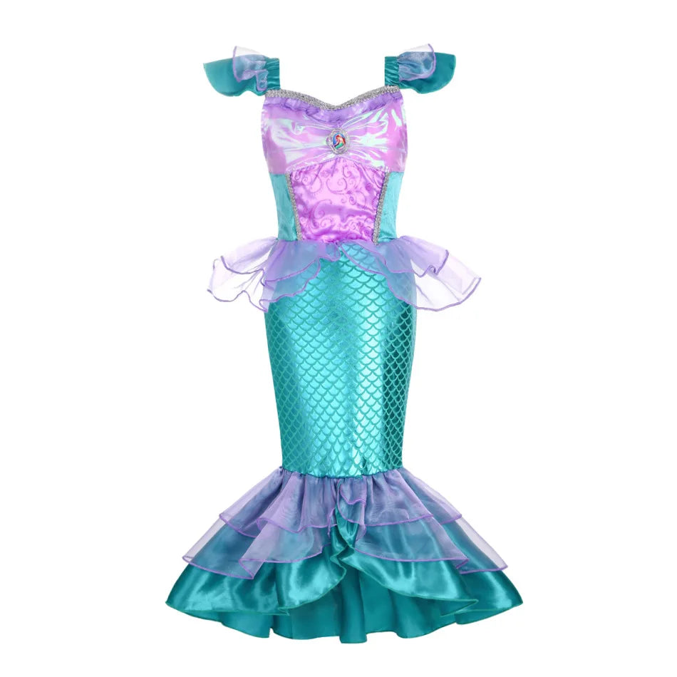 Fantasia de Sereia Princesa Infantil Lilás e Verde-Água