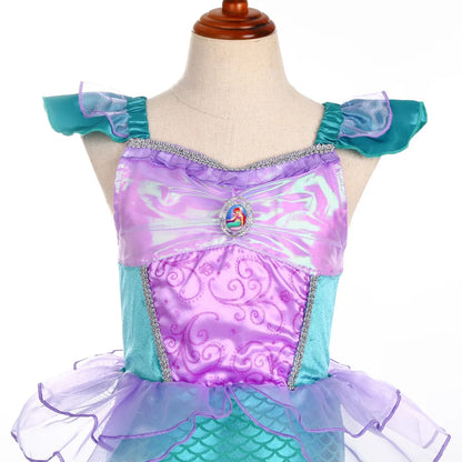 Fantasia de Sereia Princesa Infantil Lilás e Verde-Água