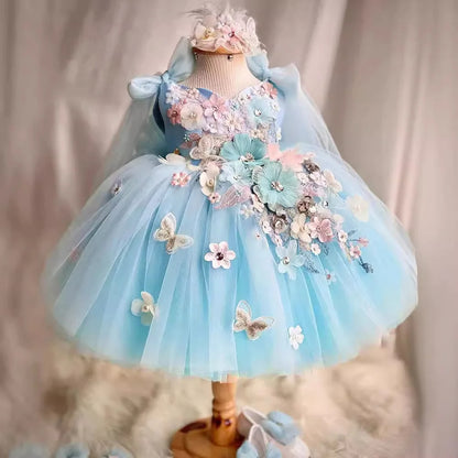 Vestido Infantil Encanto Floral Azul
