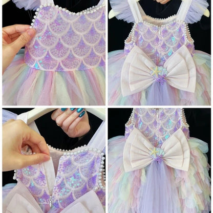Vestido de Princesa Sereia Arco-Íris Infantil