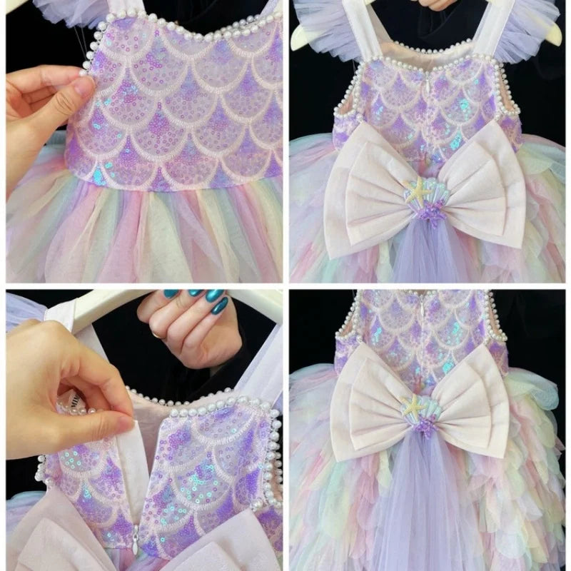 Vestido de Princesa Sereia Arco-Íris Infantil