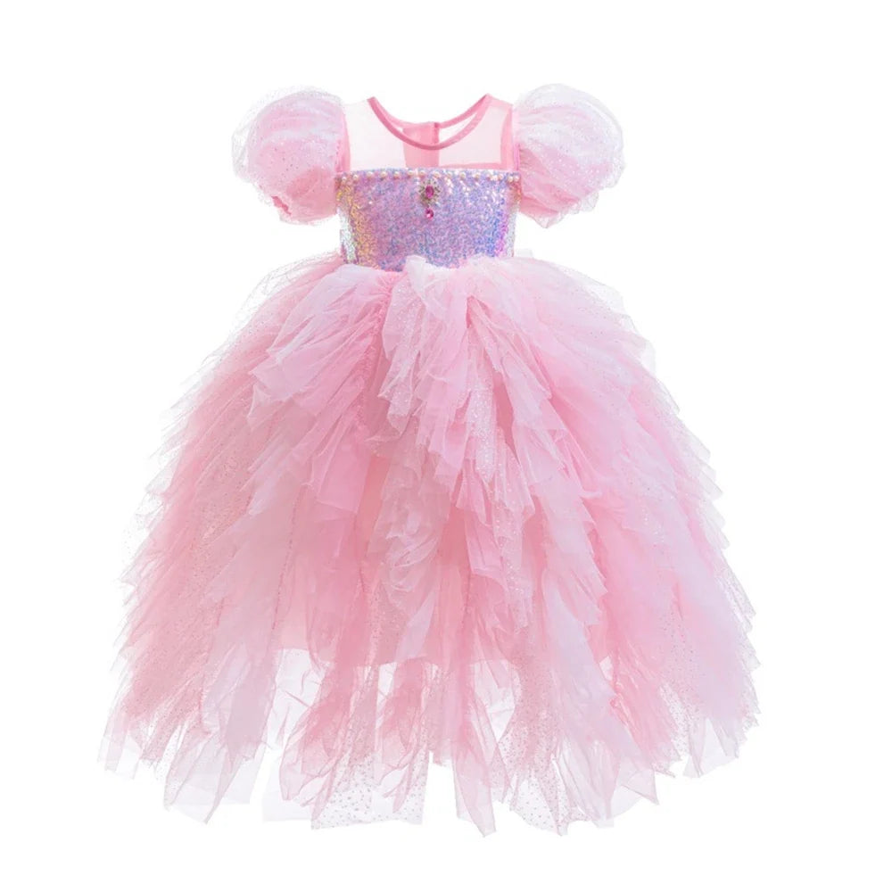 Vestido de Princesa Rosa Blossom com Paetês e Tule
